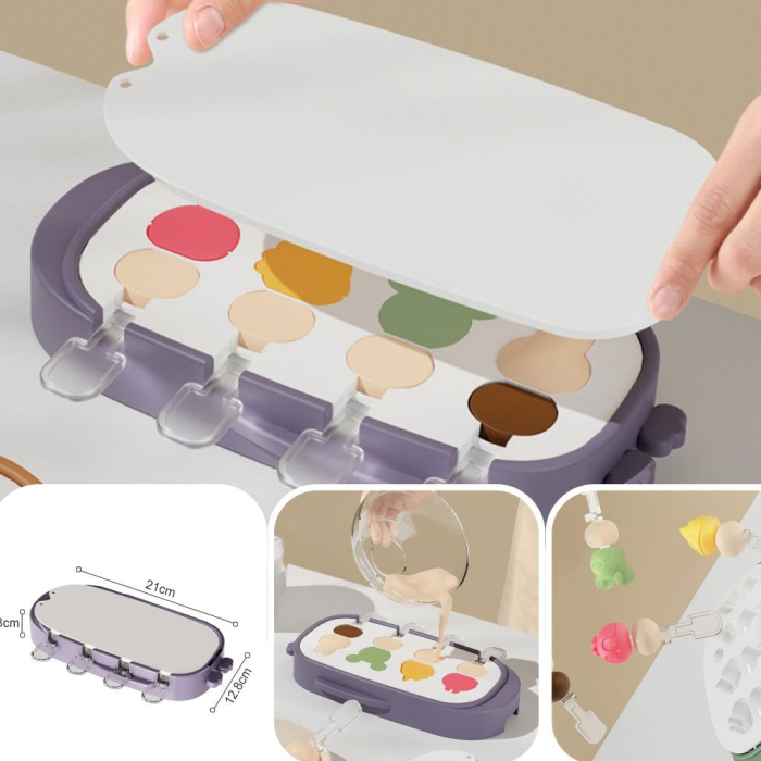 Forma pentru inghetata , 4 compartimente, forme cu animalute, materialsilicon si ABS, 21 x 12.8 x 3cm, mov [2]