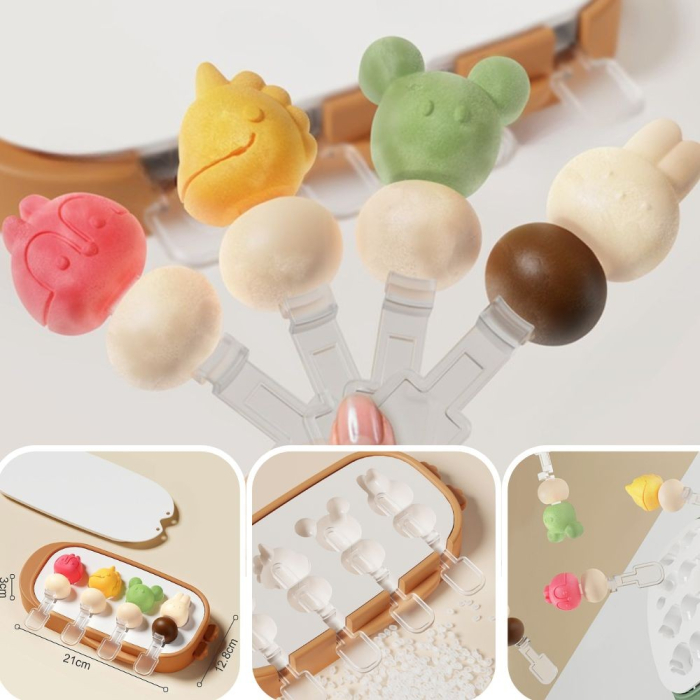 Forma pentru inghetata , 4 compartimente, forme cu animalute, materialsilicon si ABS, 21 x 12.8 x 3cm, portocaliu [2]