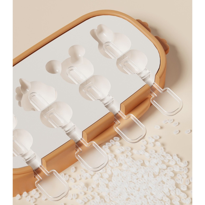 Forma pentru inghetata , 4 compartimente, forme cu animalute, materialsilicon si ABS, 21 x 12.8 x 3cm, portocaliu [10]