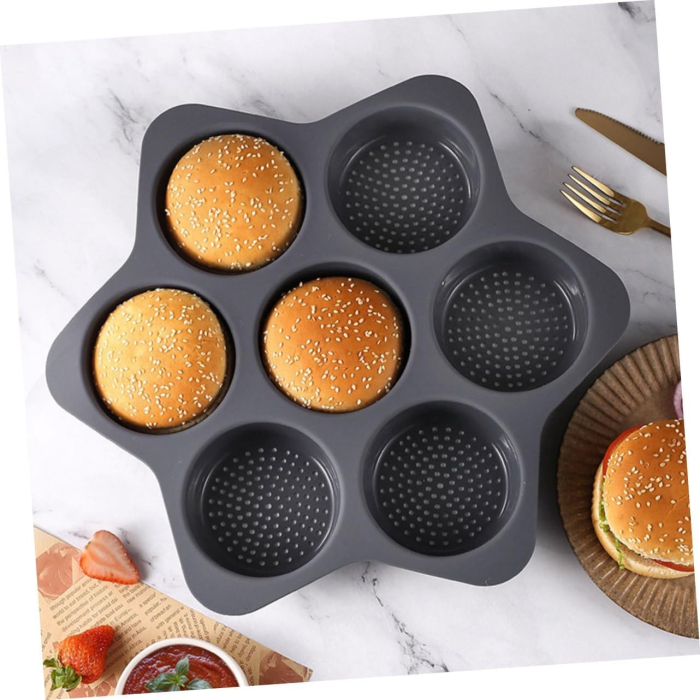 Forme de Silicon pentru Copt, , 7 Forme Rotiunde, pentru Burgeri si Prajituri, 38.5 x 4 cm, Negru [5]