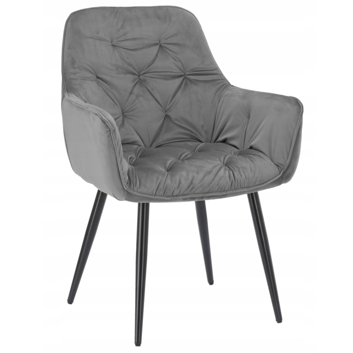 Fotoliu catifea tapitat, cu spatar inalt si design cu cusaturi, 55x60x89 cm, gri [1]