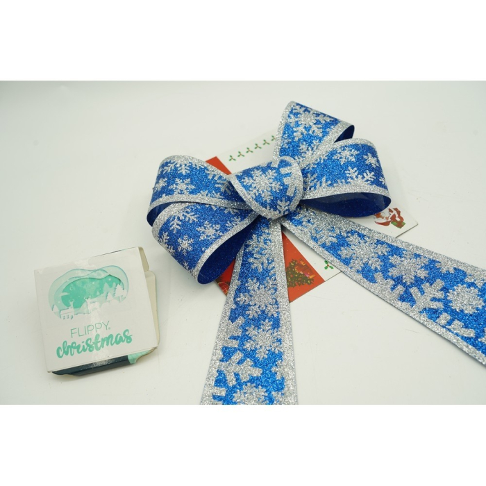 Funda pentru brad, Albastra, model de nea, cu margini argintii, 15 x 23 cm, PVC,  [2]