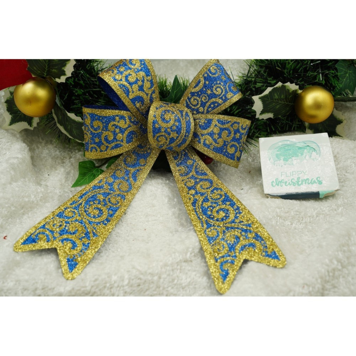 Funda pentru brad, Albastra, model spiralat, cu margini aurii, 15 x 23 cm, PVC,  [5]