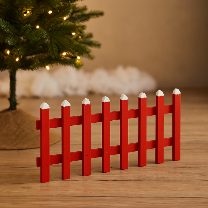 Gard decorativ din lemn, decor Craciun, 90x20x4 cm, rosu [4]