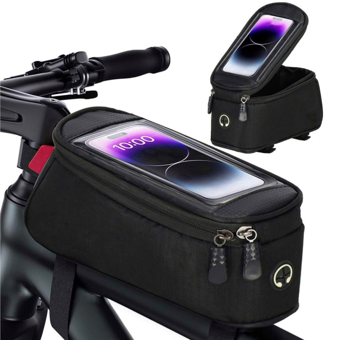 Geanta bicicleta impermeabila, cu buzunar pentru telefon, 19x10x10cm, negru [11]