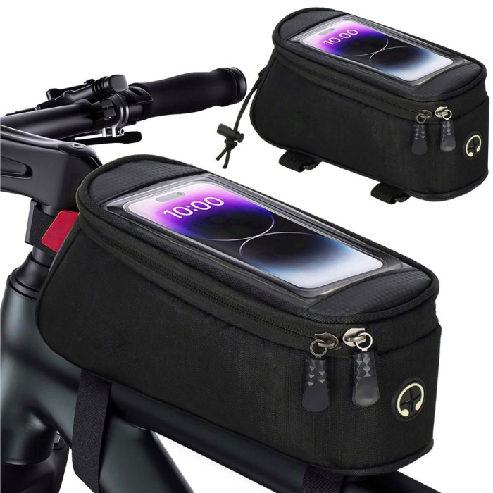 Geanta bicicleta impermeabila, cu buzunar pentru telefon, 19x10x10cm, negru [10]