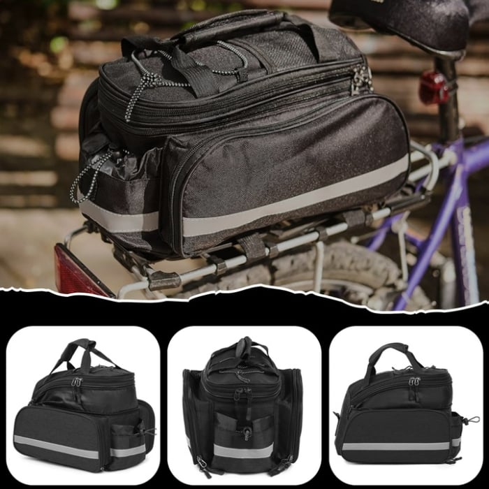 Geanta bicicleta spate 32x17x28 cm, 30L, extensibila, poliester impermeabil, cu elemente reflectorizante, negru [8]