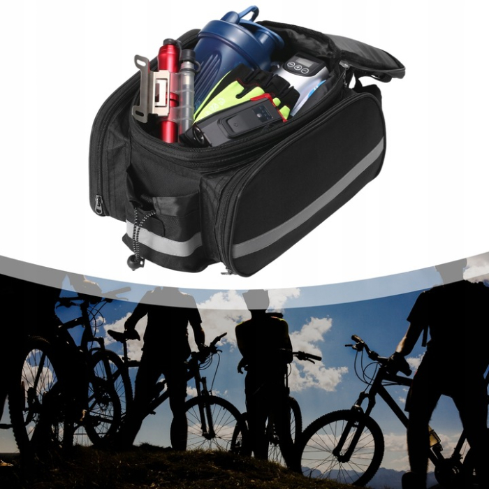 Geanta bicicleta spate 32x17x28 cm, 30L, extensibila, poliester impermeabil, cu elemente reflectorizante, negru [11]