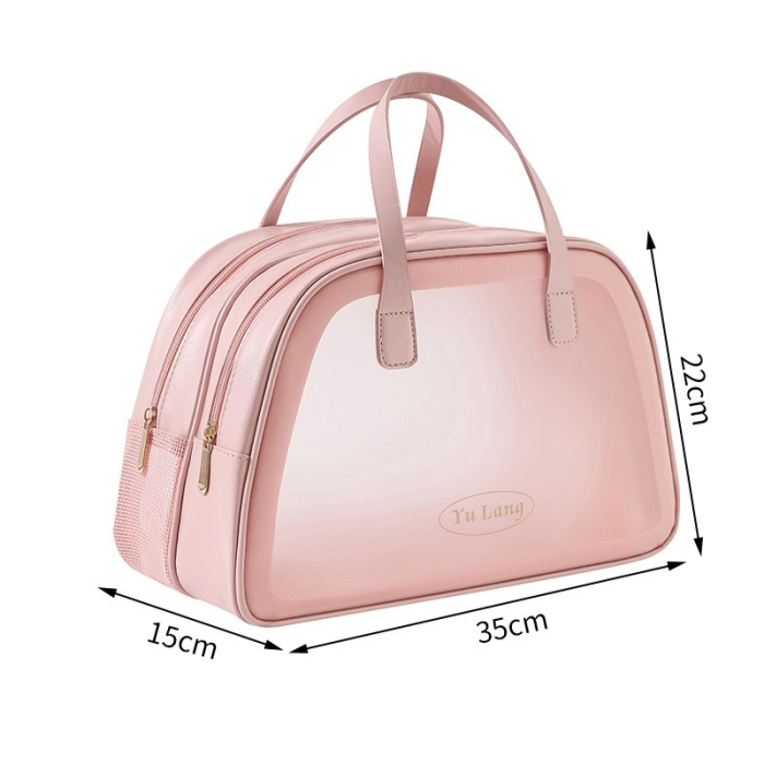 Geanta Cosmetice de Voiaj, , Dubla Compartimentare, Impermeabila, Translucida Mata, 35 x 22 x 15 cm, Roz [9]