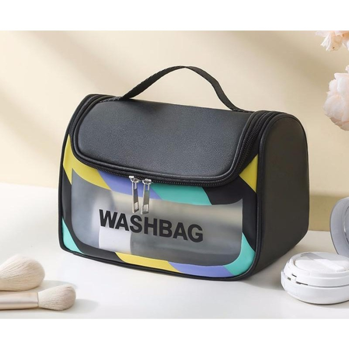 Geanta Cosmetice de Voiaj , Impermeabila, Translucida Mata, 22 x 16 x 14 cm, Negru [3]