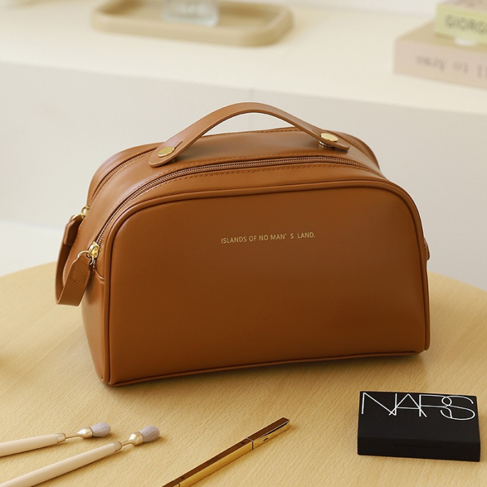 Geanta cosmetice pentru femei , material poliuretan, 25 x 14.5 x 14.5 cm, Impermeabila, Maro [6]