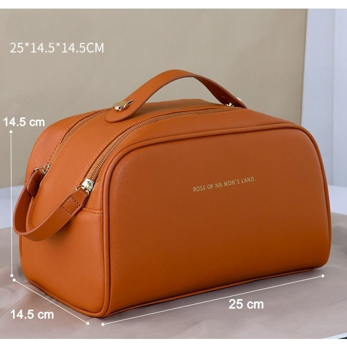 Geanta cosmetice pentru femei , material poliuretan, 25 x 14.5 x 14.5 cm, Impermeabila, Maro [2]