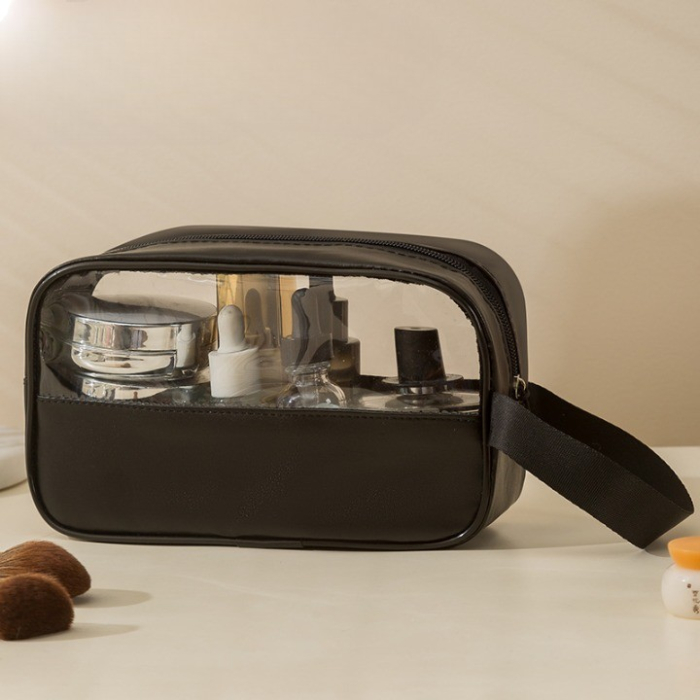 Geanta Cosmetice, , pentru Voiaj sau Organizare, Material PVC- Textil, Impermeabila, Portabila,22 x 12 x 8 cm, Negru [6]