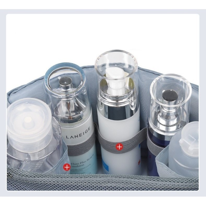 Geanta cosmetice voiaj, , material panza, impermeabil, 3 compartimente, cu agatatoare, Gri, 47 x 28 x 20  cm [3]