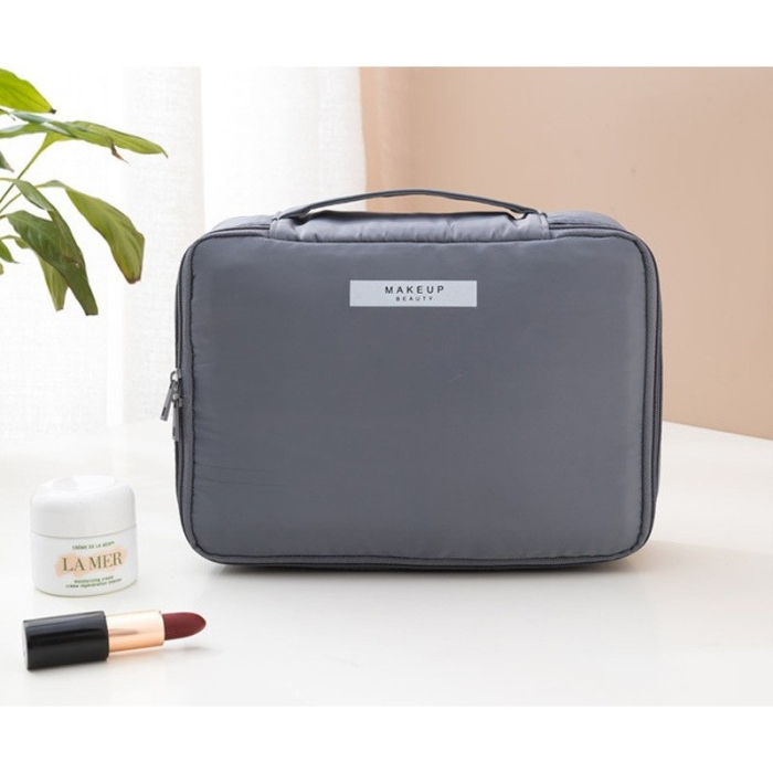 Geanta de Calatorie, , pentru Cosmetice si Articole de Toaleta, Material Impermeabil, 2 in 1, Portfard Interior Detasabil, 23 x 16 x 8 cm, Gri [3]