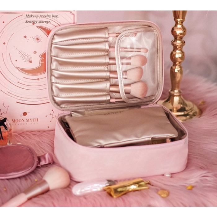 Geanta de Calatorie, , pentru Cosmetice si Articole de Toaleta, Material Impermeabil, 2 in 1, Portfard Interior Detasabil, 23 x 16 x 8 cm, Roz [4]