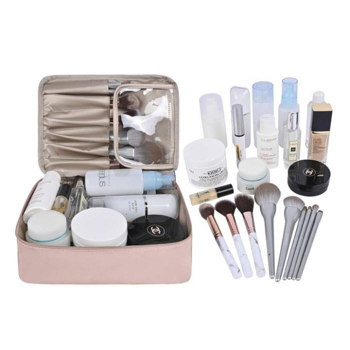 Geanta de Calatorie, , pentru Cosmetice si Articole de Toaleta, Material Impermeabil, 2 in 1, Portfard Interior Detasabil, 23 x 16 x 8 cm, Roz [3]