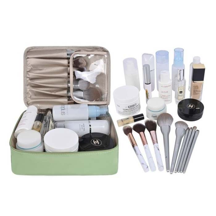 Geanta de Calatorie, , pentru Cosmetice si Articole de Toaleta, Material Impermeabil, 2 in 1, Portfard Interior Detasabil, 23 x 16 x 8 cm, Verde [2]