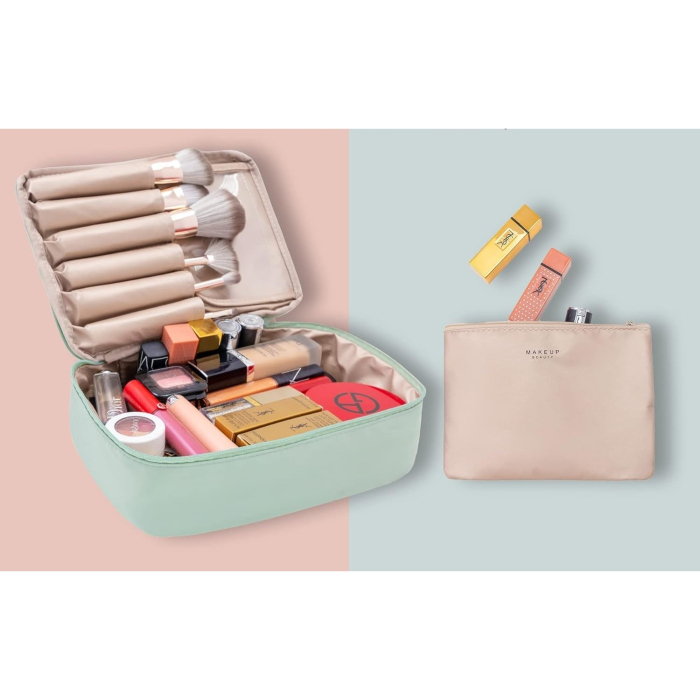 Geanta de Calatorie, , pentru Cosmetice si Articole de Toaleta, Material Impermeabil, 2 in 1, Portfard Interior Detasabil, 23 x 16 x 8 cm, Verde [3]