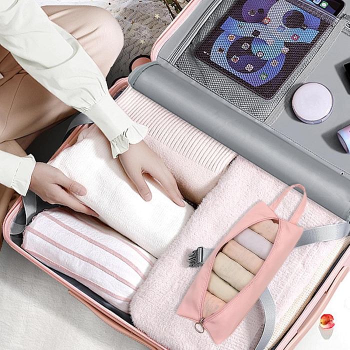 Geanta de Depozitare, , Pentru Haine Mici, Lenjerie, Sosete, Cosmetice, Impermeabila, cu Maner, 10x20x3 cm, Roz [5]