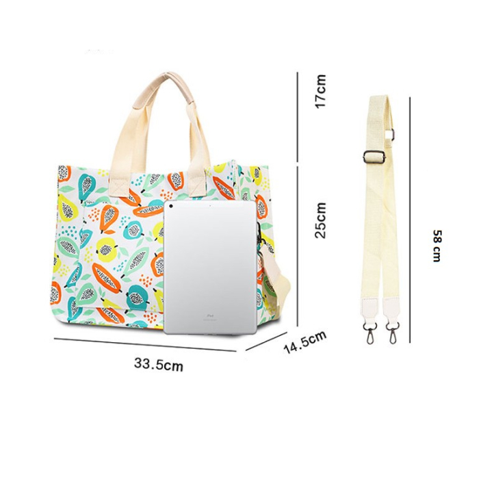 Geanta de Mana/Umar, Multifunctionala, , Inchidere cu Capsa, Imprimeu Fructe, Material Textil, 33.5 x 25 x 14.5 cm, Multicolor [8]