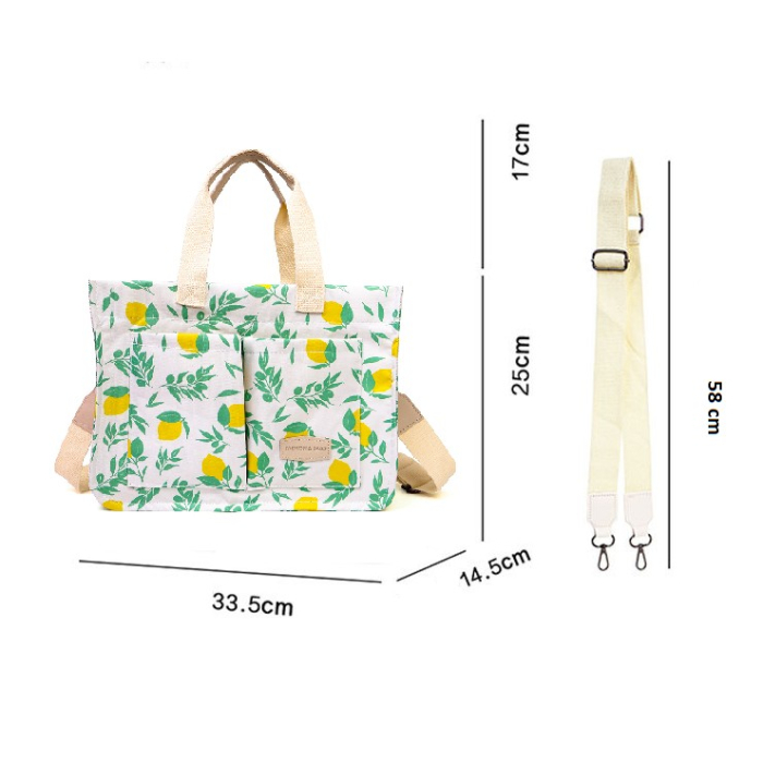 Geanta de Mana/Umar, Multifunctionala, , Inchidere cu Capsa, Imprimeu Lamai, Material Textil, 33.5 x 25 x 14.5 cm, Alb/Galben [3]