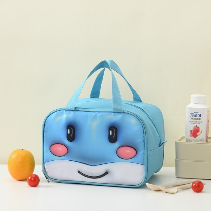 Geantă Frigorifică, , cu Desene Animat 3D, Portabilă pentru Copii, de Prânz, din Pânză Oxford, 27.5x18x20 cm, Model Balena, Albastru [3]