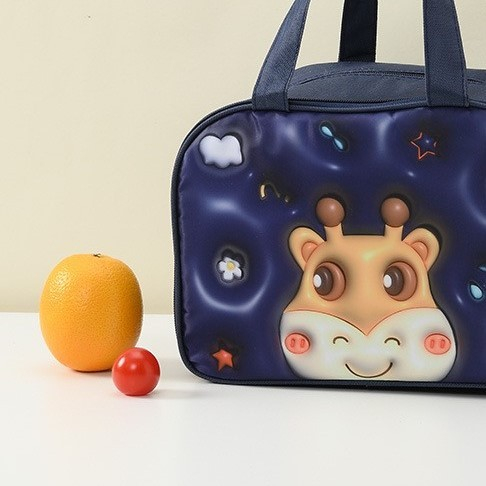 Geantă Frigorifică, , cu Desene Animat 3D, Portabilă pentru Copii, de Prânz, din Pânză Oxford, 27.5x18x20 cm, Model Cerb, Albastru [8]