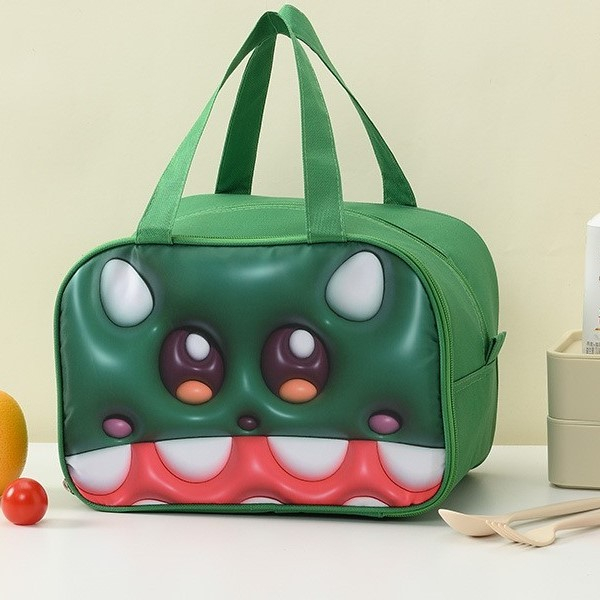 Geantă Frigorifică, , cu Desene Animat 3D, Portabilă pentru Copii, de Prânz, din Pânză Oxford, 27.5x18x20 cm, Model Crocodil, Verde [7]