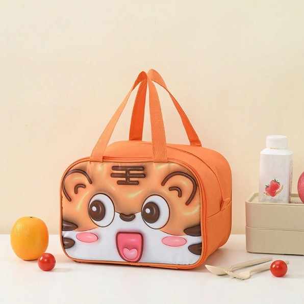Geantă Frigorifică, , cu Desene Animat 3D, Portabilă pentru Copii, de Prânz, din Pânză Oxford, 27.5x18x20 cm, Model Tigru, Portocaliu [3]