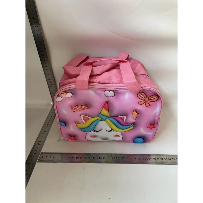 Geantă Frigorifică, , cu Desene Animat 3D, Portabilă pentru Copii, de Prânz, din Pânză Oxford, 27.5x18x20 cm, Model Unicorn, Roz [2]