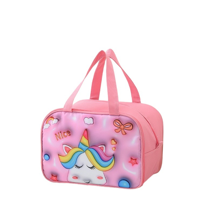 Geantă Frigorifică, , cu Desene Animat 3D, Portabilă pentru Copii, de Prânz, din Pânză Oxford, 27.5x18x20 cm, Model Unicorn, Roz [1]