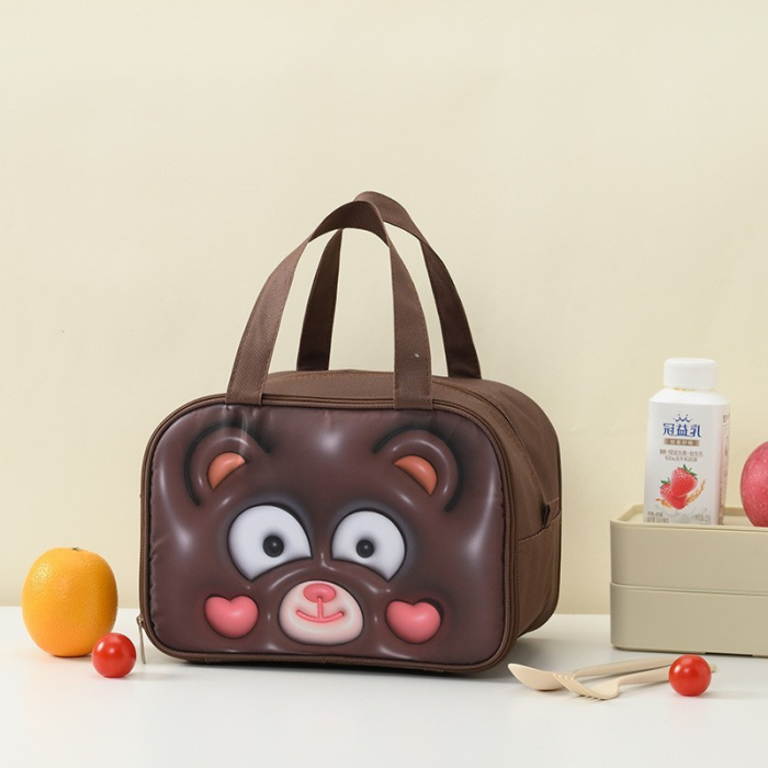 Geantă Frigorifică, , cu Desene Animat 3D, Portabilă pentru Copii, de Prânz, din Pânză Oxford, 27.5x18x20 cm, Model Ursulet, Maro [3]