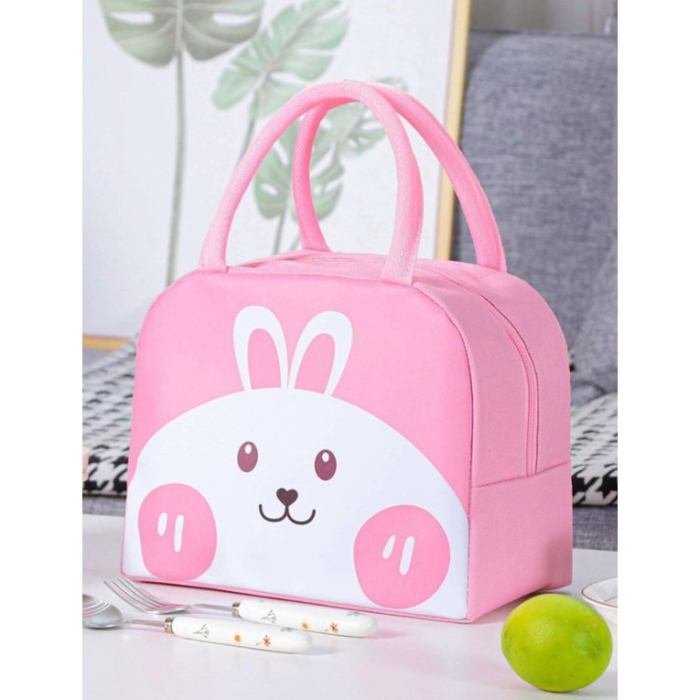 Geantă Frigorifică, , cu Desene Animat, Portabilă pentru Copii, de Prânz, din Pânză Oxford, 22x14x19 cm, Model Iepuras, Roz [3]