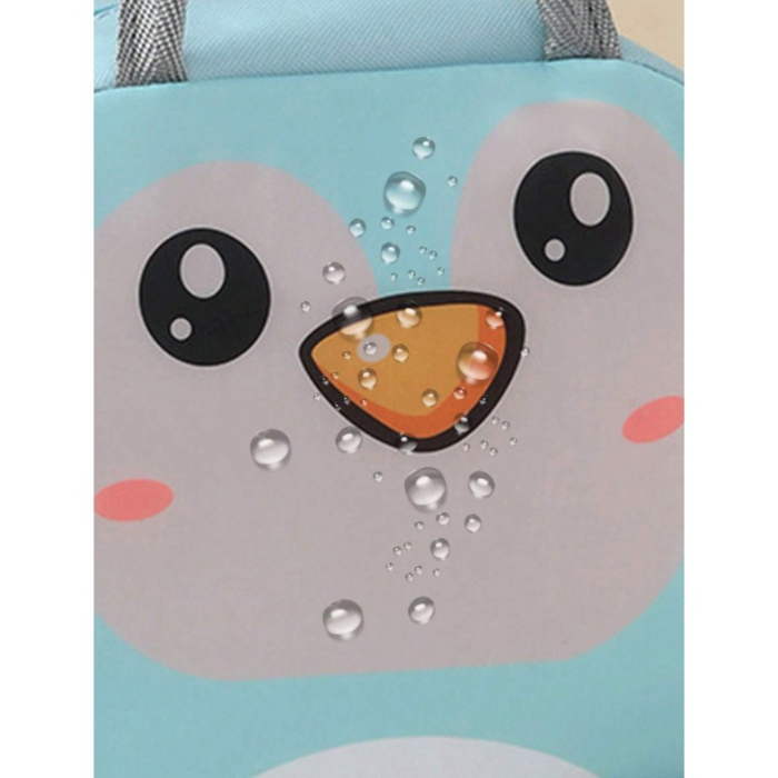 Geantă Frigorifică, , cu Desene Animat, Portabilă pentru Copii, de Prânz, din Pânză Oxford, 22x14x19 cm, Model Pinguin, Albastru [5]