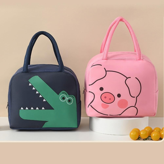 Geantă Frigorifică, , cu Desene Animat, Portabilă pentru Copii, de Prânz, din Pânză Oxford, 22x14x19 cm, Model Purcelus, Roz [6]