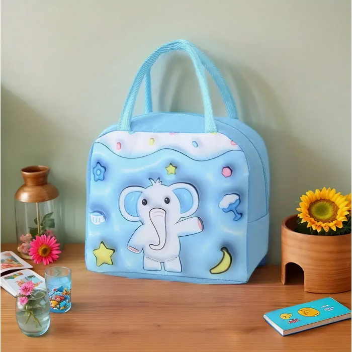 Geantă Frigorifică, , cu Desene Animate 3D, Portabilă pentru Copii, de Prânz, din Pânză Oxford, 23x13x19 cm, Model Elefantel, Albastru [3]