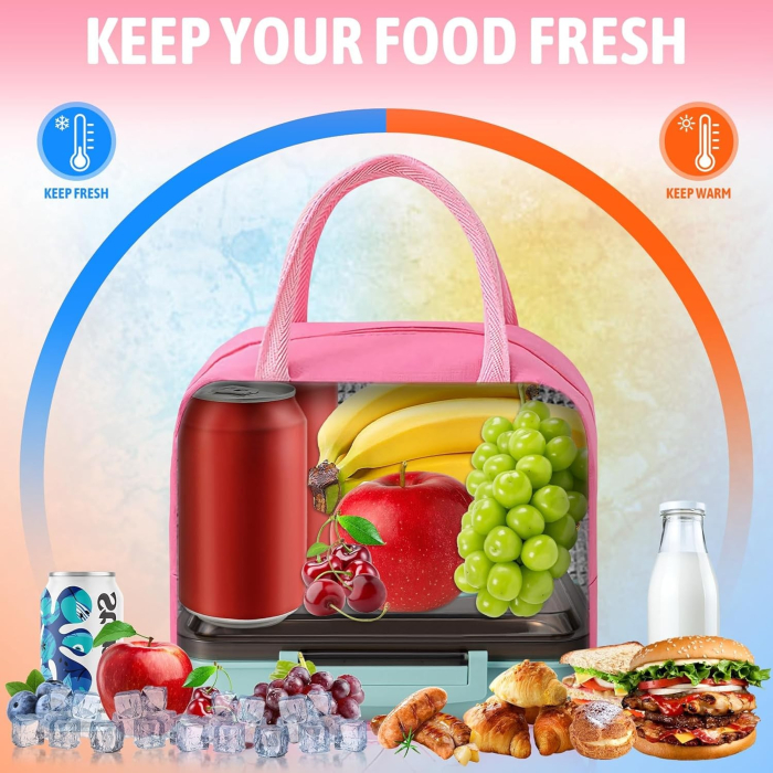 Geantă Frigorifică, , cu Desene Animate 3D, Portabilă pentru Copii, de Prânz, din Pânză Oxford, 23x13x19 cm, Model Iepuras, Roz [8]