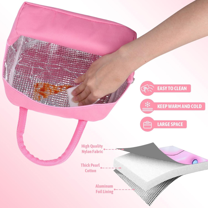 Geantă Frigorifică, , cu Desene Animate 3D, Portabilă pentru Copii, de Prânz, din Pânză Oxford, 23x13x19 cm, Model Iepuras, Roz [5]