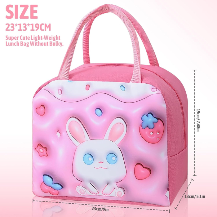 Geantă Frigorifică, , cu Desene Animate 3D, Portabilă pentru Copii, de Prânz, din Pânză Oxford, 23x13x19 cm, Model Iepuras, Roz [6]