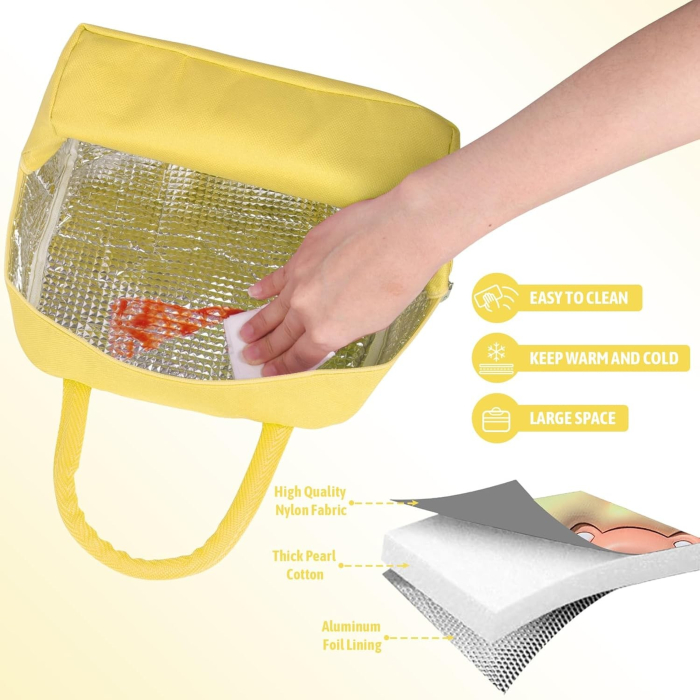 Geantă Frigorifică, , cu Desene Animate 3D, Portabilă pentru Copii, de Prânz, din Pânză Oxford, 23x13x19 cm, Model Ursulet, Galben [5]