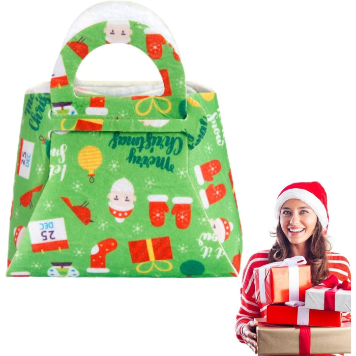 Geanta pentru Copii, , Pliabila, pentru Cadouri de Craciun, din Panza Netesuta, 13 x 12 x 6 cm, Verde [5]