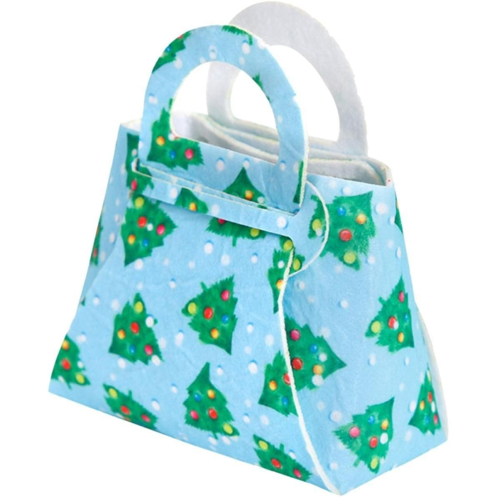 Geanta pentru Copii, , Pliabila, pentru Cadouri de Craciun, din Panza Netesuta, Braduti, 13 x 12 x 6 cm, Verde [4]