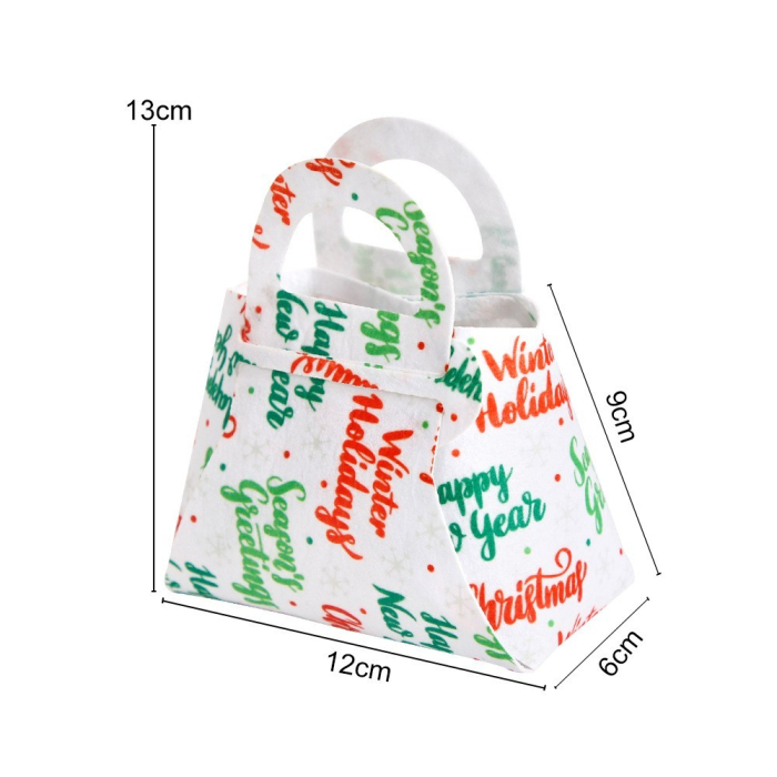 Geanta pentru Copii, , Pliabila, pentru Cadouri de Craciun, din Panza Netesuta, Mesaje de Craciun, 13 x 12 x 6 cm, Alb [10]