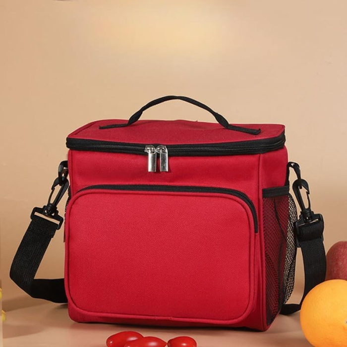 Geanta pentru Pranz, , Multifunctionala, Compartimentata, 2 Tipuri de Manere, Impermeabila, 26x24x17 cm, Rosu [6]