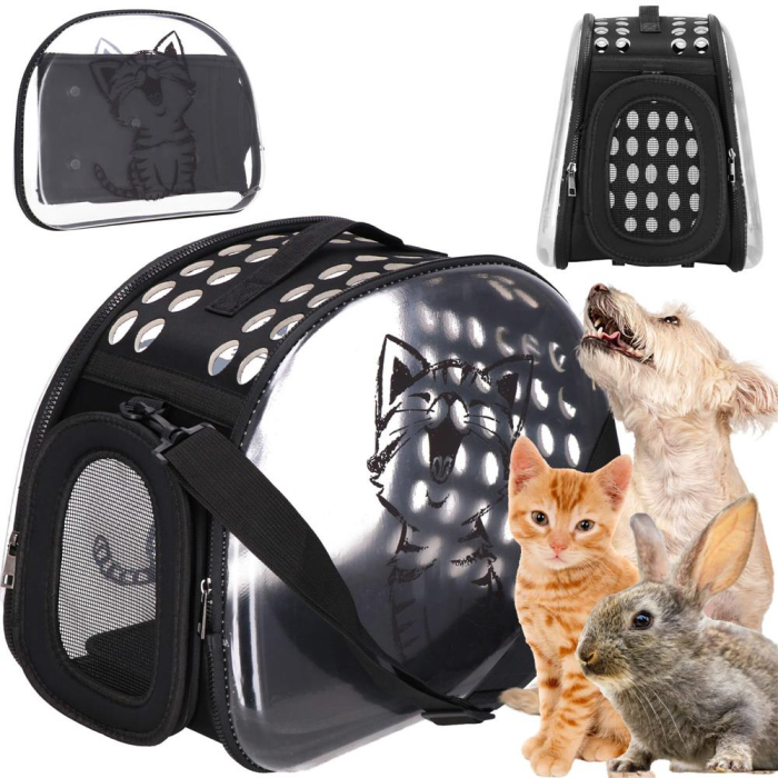 Geanta pentru transport animale de companie pisica sau catel, M, 42x26x32 cm, transparent [7]