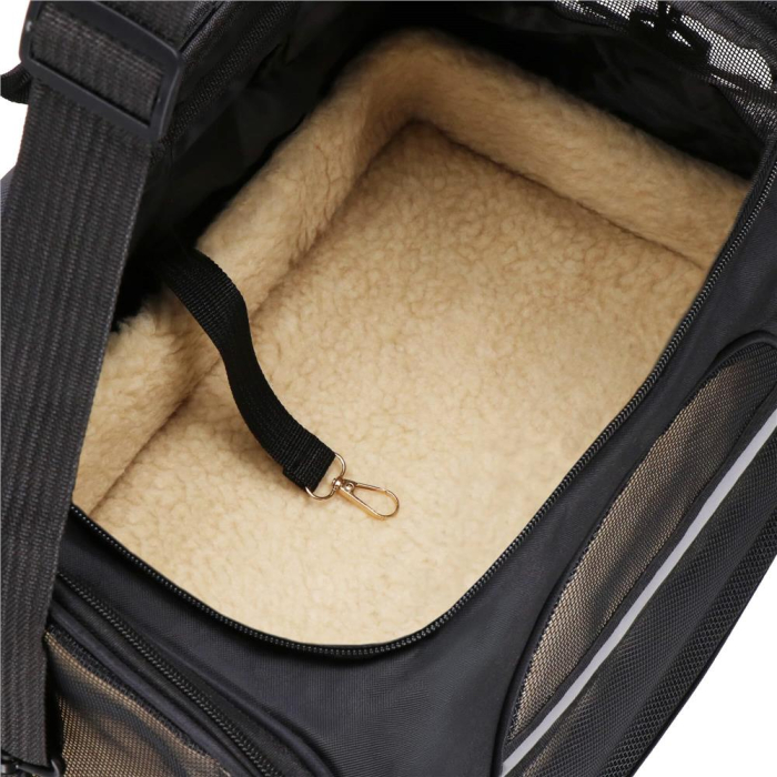 Geanta pentru transport animale mici-medii, pentru caine si pisica, cu saltea, 27x44x25 cm, negru [9]