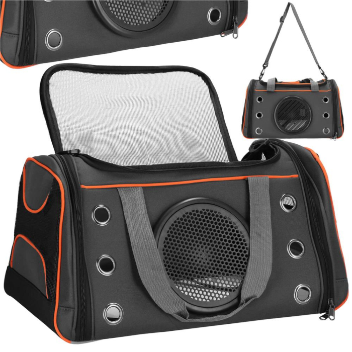 Geanta pentru transport animale mici-medii, pentru caine si pisica, pliabila, 24x48x33 cm, gri [4]