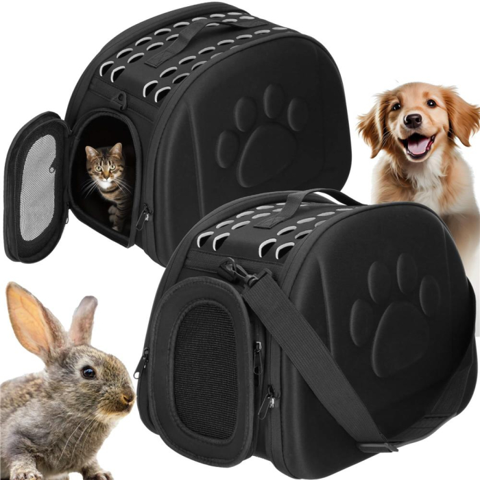 Geanta pentru transport animale mici-medii, pentru caine si pisica, pliabila, curea de umar, 25x45x37 cm, negru [5]