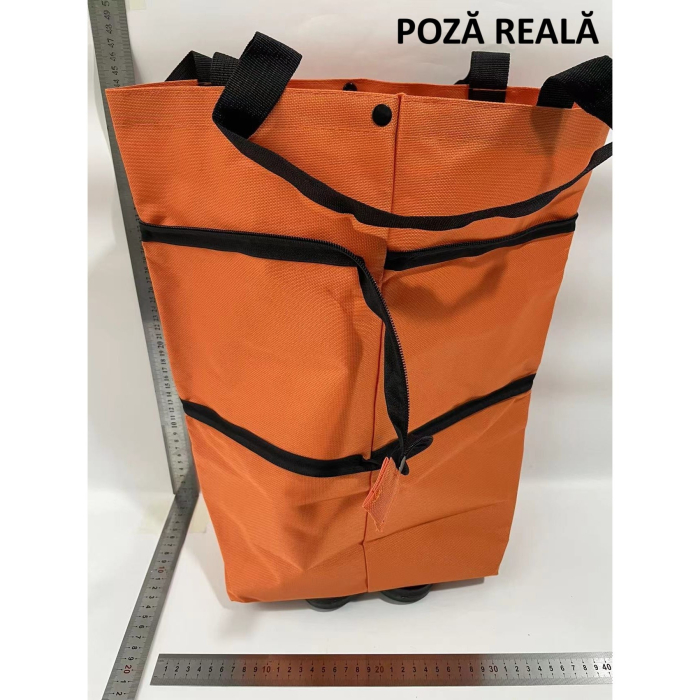 Geanta Pliabila, , 2 in 1, Carucior cu Roti, pentru Cumparaturi, 19 l, Portocaliu, Plastic, 39 x 46 x 12 cm [4]